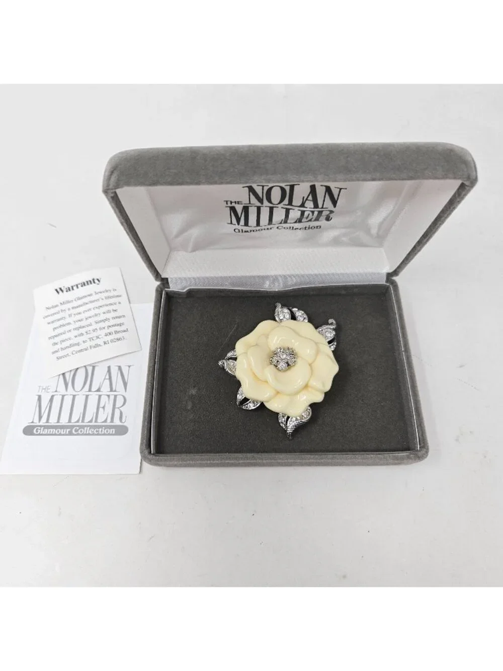 Nolan Miller Lara Ivory Camelia Flower Brooch w/ Box